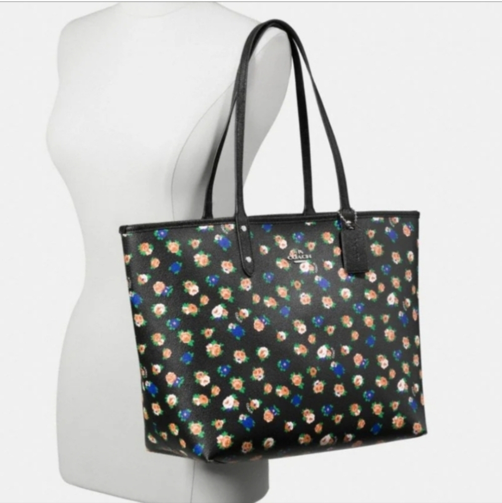 Coach Black Floral Tote with Multicolor Bloom Print - Picture 2 of 13